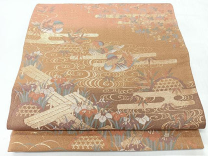 平和屋着物◎六通柄袋帯　蓬萊鴛鴦流麗文　金糸　正絹　逸品　CABI4475nb