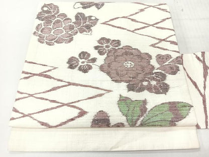 平和屋着物◎九寸名古屋帯　紬地　草花文　正絹　逸品　CABI4481nb