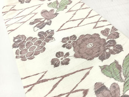 平和屋着物◎九寸名古屋帯　紬地　草花文　正絹　逸品　CABI4481nb