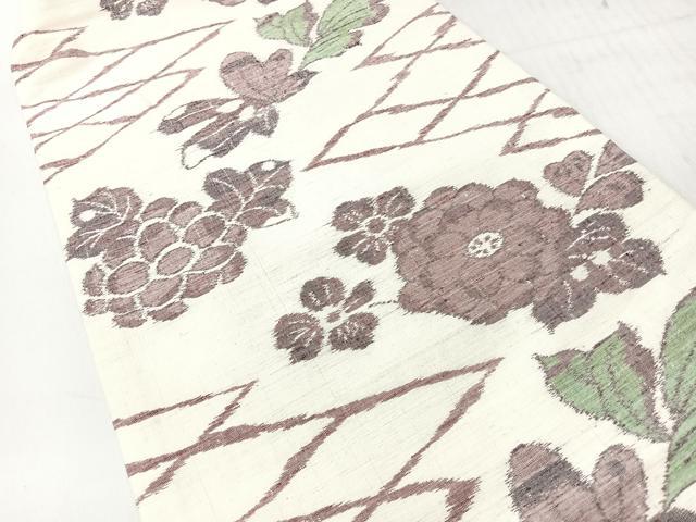 平和屋着物◎九寸名古屋帯　紬地　草花文　正絹　逸品　CABI4481nb