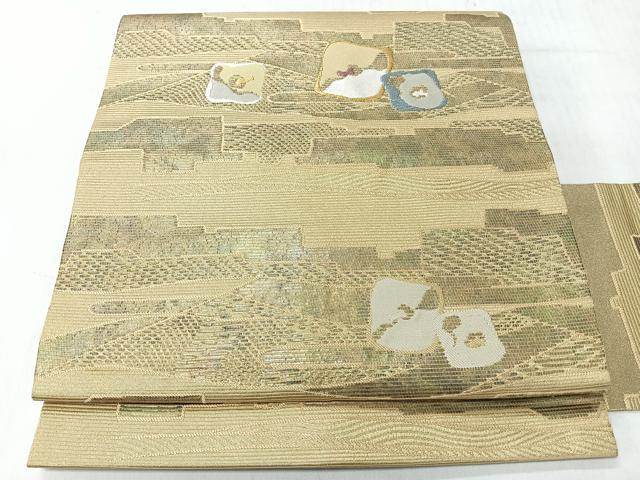 平和屋着物◎九寸名古屋帯　幾何学文　金糸　正絹　逸品　CABI4483nb