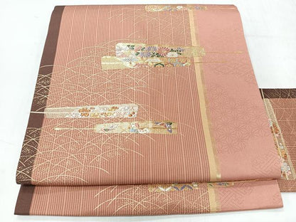 平和屋着物◎九寸名古屋帯　唐織　芝草花蝶文　正絹　逸品　CABI4486nb