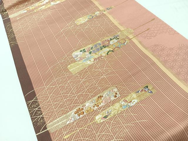 平和屋着物◎九寸名古屋帯　唐織　芝草花蝶文　正絹　逸品　CABI4486nb