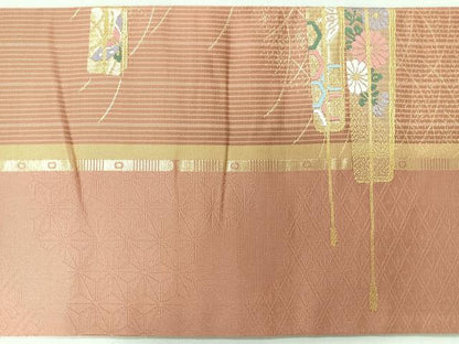 平和屋着物◎九寸名古屋帯　唐織　芝草花蝶文　正絹　逸品　CABI4486nb