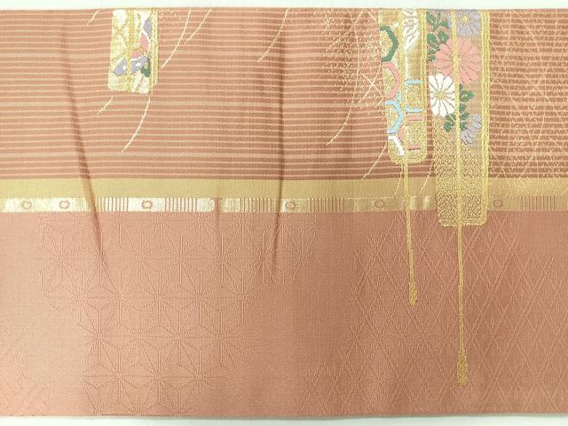 平和屋着物◎九寸名古屋帯　唐織　芝草花蝶文　正絹　逸品　CABI4486nb