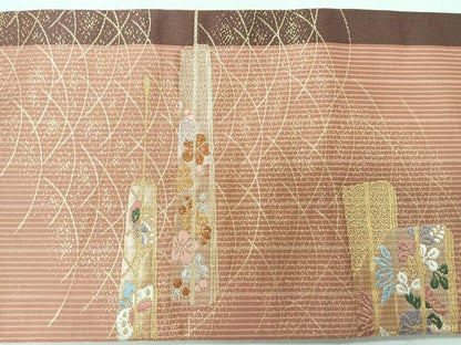 平和屋着物◎九寸名古屋帯　唐織　芝草花蝶文　正絹　逸品　CABI4486nb