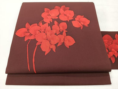 平和屋着物◎塩瀬　九寸名古屋帯　ろうけつ染　舞花文　正絹　逸品　CABI4487nb