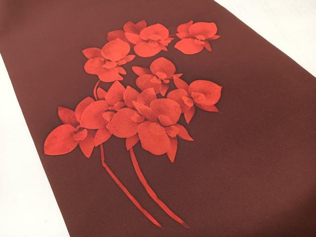 平和屋着物◎塩瀬　九寸名古屋帯　ろうけつ染　舞花文　正絹　逸品　CABI4487nb