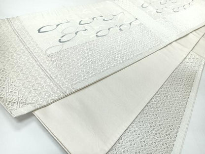 平和屋着物◎六通柄袋帯　群鶴　銀糸　正絹　逸品　CABI4501nb