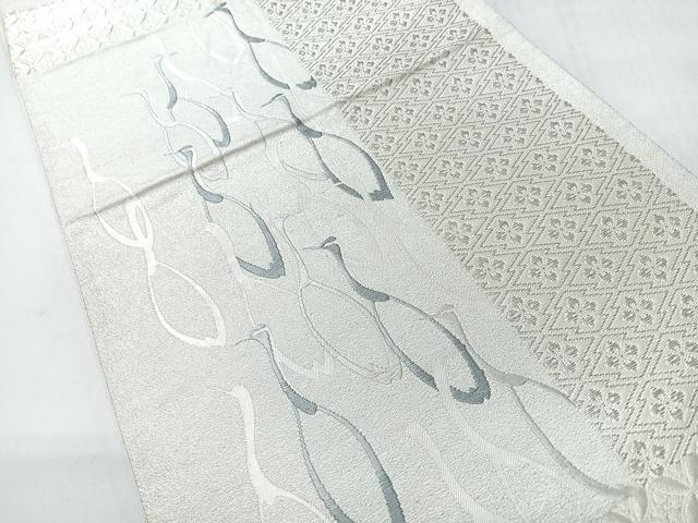 平和屋着物◎六通柄袋帯　群鶴　銀糸　正絹　逸品　CABI4501nb
