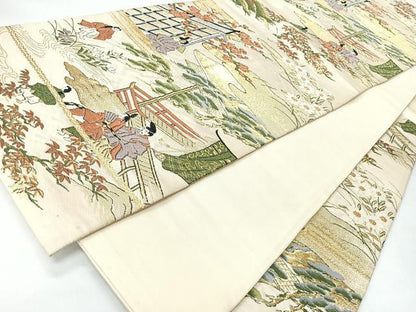 平和屋着物◎六通柄袋帯　人物風景文　金糸　正絹　逸品　CABI4503nb