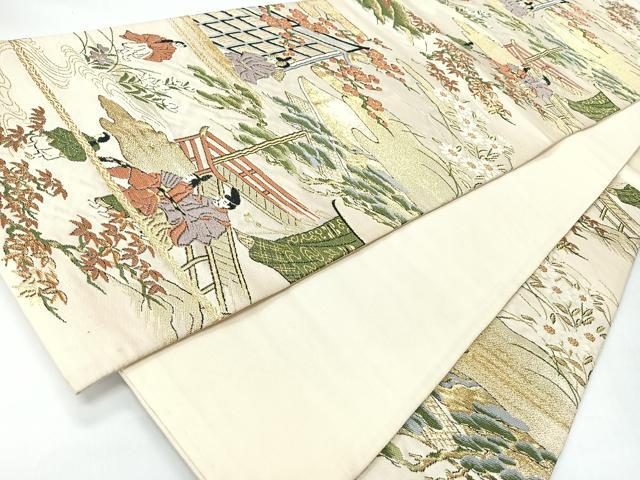 平和屋着物◎六通柄袋帯　人物風景文　金糸　正絹　逸品　CABI4503nb
