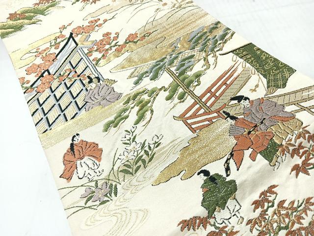 平和屋着物◎六通柄袋帯　人物風景文　金糸　正絹　逸品　CABI4503nb