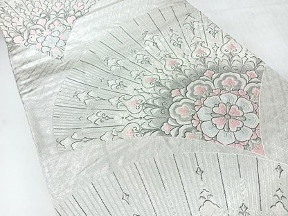 平和屋着物◎六通柄袋帯　唐織　青海波花文　銀糸　正絹　逸品　CABI4509nb
