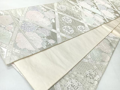 平和屋着物◎六通柄袋帯　唐織　草花文　銀糸　正絹　逸品　CABI4512nb