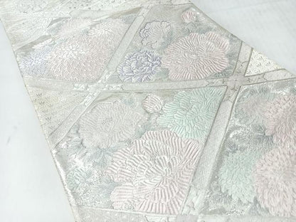 平和屋着物◎六通柄袋帯　唐織　草花文　銀糸　正絹　逸品　CABI4512nb