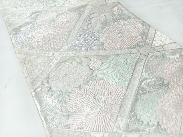 平和屋着物◎六通柄袋帯　唐織　草花文　銀糸　正絹　逸品　CABI4512nb