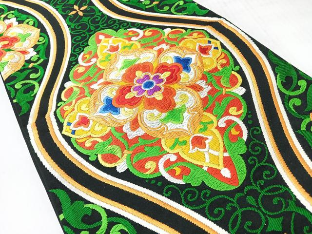 平和屋着物◎六通柄袋帯　唐織　立涌更紗花唐草文　黒地　正絹　逸品　CABI4513nb