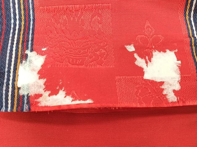 平和屋着物◎本場筑前博多織　半幅帯　更紗花文　田中利弘作　証紙付き　正絹　逸品　CABI4522nb