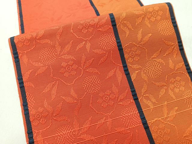 平和屋着物◎本場筑前博多織　半幅帯　草花文　証紙付き　正絹　逸品　未使用　CABI4523nb