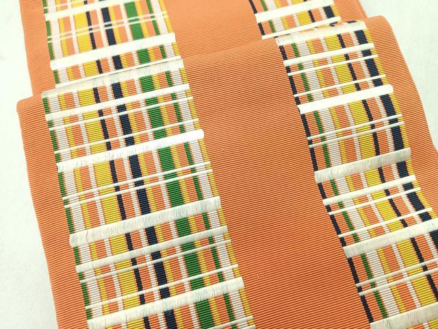 平和屋着物◎本場筑前博多織　半幅帯　格子柄　証紙付き　正絹　逸品　CABI4525nb