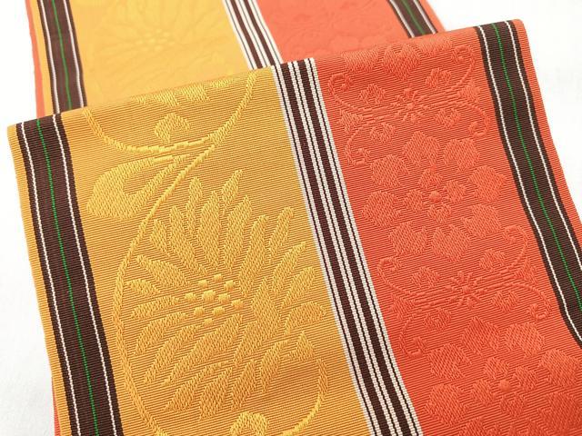 平和屋着物◎本場筑前博多織　半幅帯　更紗花文　正絹　逸品　CABI4528nb