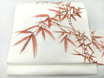 平和屋着物◎塩瀬　九寸名古屋帯　作家物　手描き　笹竹文　正絹　逸品　未使用　CABI4532nb