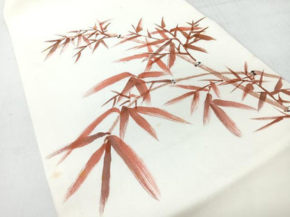 平和屋着物◎塩瀬　九寸名古屋帯　作家物　手描き　笹竹文　正絹　逸品　未使用　CABI4532nb