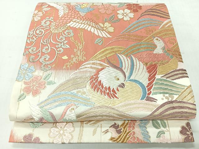 平和屋着物◎六通柄袋帯　唐織　流水花鳥文　金糸　正絹　逸品　CABI4533nb