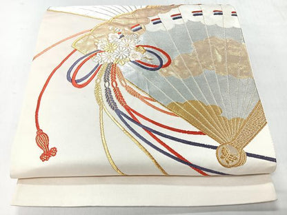 平和屋着物◎西陣　高島織物謹製　六通柄袋帯　唐織　檜扇花蝶文　金銀糸　証紙付き　正絹　逸品　CABI4534nb