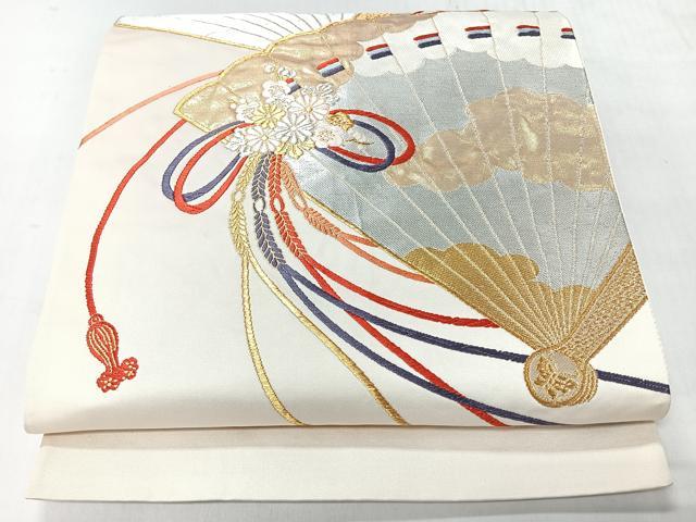 平和屋着物◎西陣　高島織物謹製　六通柄袋帯　唐織　檜扇花蝶文　金銀糸　証紙付き　正絹　逸品　CABI4534nb