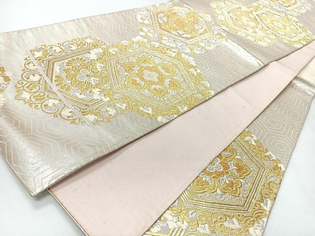 平和屋着物◎六通柄袋帯　唐織　亀甲花文　金銀糸　正絹　逸品　CABI4539nb