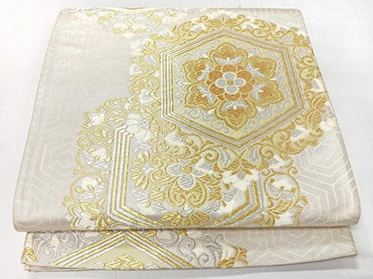 平和屋着物◎六通柄袋帯　唐織　亀甲花文　金銀糸　正絹　逸品　CABI4539nb
