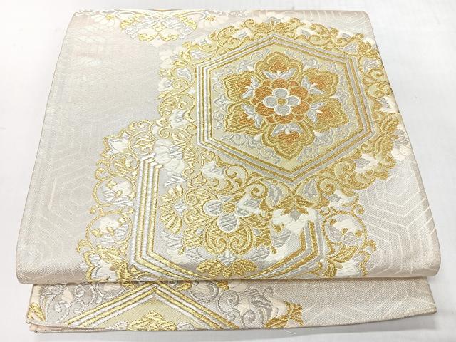 平和屋着物◎六通柄袋帯　唐織　亀甲花文　金銀糸　正絹　逸品　CABI4539nb