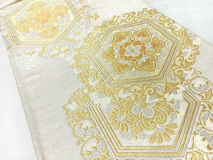 平和屋着物◎六通柄袋帯　唐織　亀甲花文　金銀糸　正絹　逸品　CABI4539nb