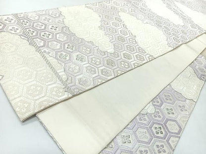 平和屋着物◎六通柄袋帯　唐織　雲取り亀甲更紗花文　銀糸　正絹　逸品　CABI4542nb