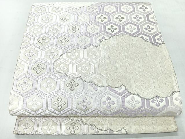 平和屋着物◎六通柄袋帯　唐織　雲取り亀甲更紗花文　銀糸　正絹　逸品　CABI4542nb