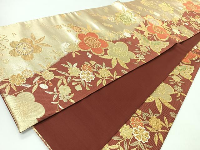 平和屋着物◎全通柄袋帯　舞蝶文　金糸　正絹　逸品　未使用　CABI4543nb