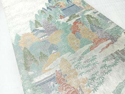 平和屋着物◎六通柄袋帯　風景文　銀糸　正絹　逸品　CABI4551nb