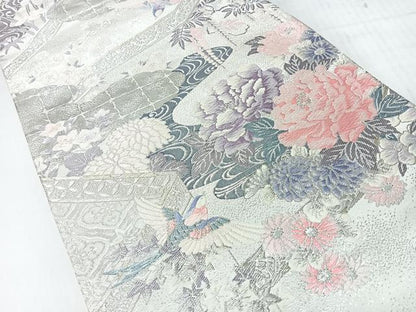 平和屋着物◎六通柄袋帯　唐織　草花錦　プラチナ二重箔　正絹　逸品　CABI4554nb
