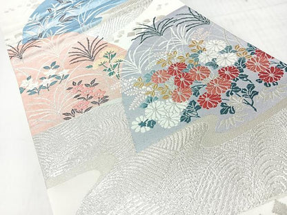 平和屋着物◎六通柄袋帯　流水草花文　金銀糸　正絹　逸品　CABI4555nb