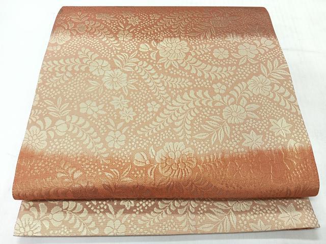 平和屋着物◎両面　全通柄袋帯　草花文　金糸　正絹　逸品　未使用　CABI4557nb