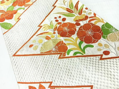 平和屋着物◎六通柄袋帯　唐織　松皮菱草花文　金銀糸　正絹　逸品　CABI4562nb