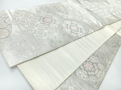 平和屋着物◎六通柄袋帯　地紙吉祥花文　プラチナ二重箔　正絹　逸品　CABI4563nb