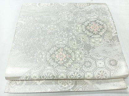 平和屋着物◎六通柄袋帯　地紙吉祥花文　プラチナ二重箔　正絹　逸品　CABI4563nb