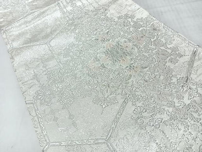 平和屋着物◎両面　六通柄袋帯　唐織　亀甲更紗花文　銀糸　正絹　逸品　CABI4566nb