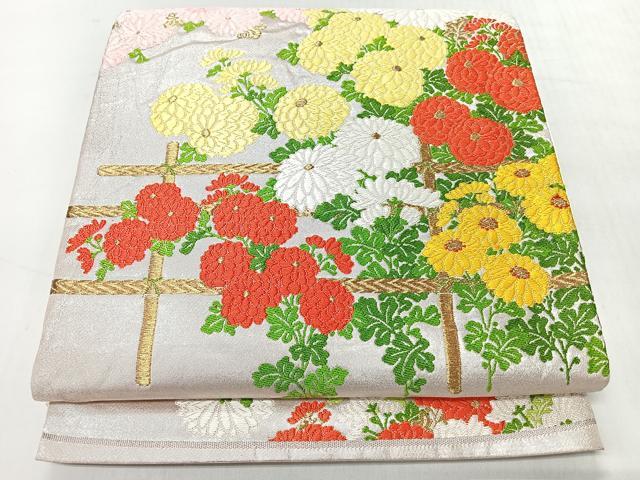 平和屋着物◎六通柄袋帯　唐織　草花文　金糸　正絹　逸品　CABI4568nb