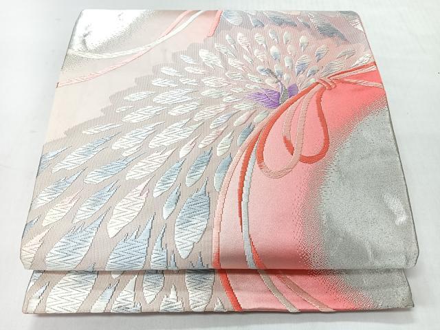 平和屋着物◎六通柄袋帯　唐織　孔雀　銀糸　正絹　逸品　CABI4572nb