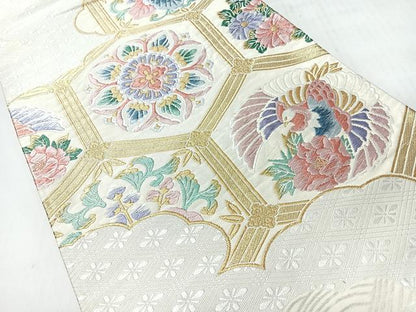 平和屋着物◎西陣　六通柄袋帯　唐織　亀甲更紗花鳥文　金銀糸　正絹　逸品　CABI4573nb