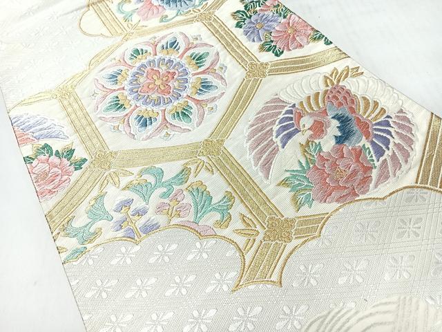 平和屋着物◎西陣　六通柄袋帯　唐織　亀甲更紗花鳥文　金銀糸　正絹　逸品　CABI4573nb